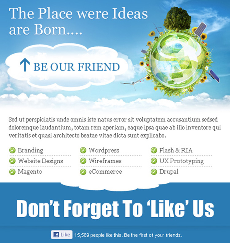 clean and conversion centered business idea html facebook fan page template