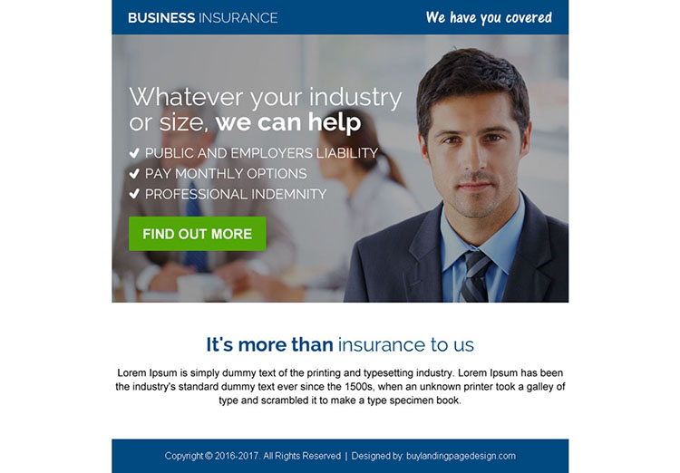 professional business insurance ppv landing page design