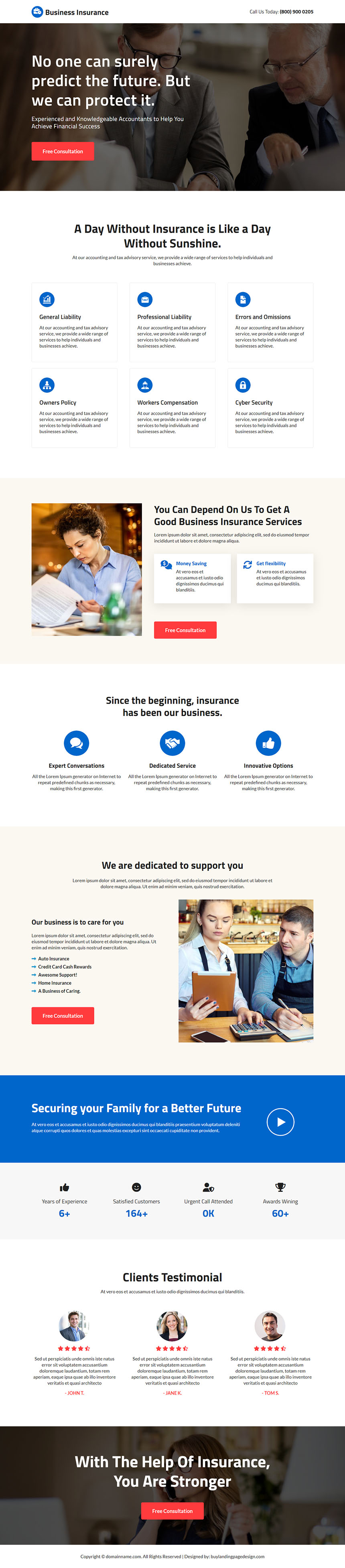 professional business insurance  lead capture landing page