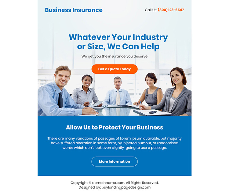 business insurance free quote ppv landing page design