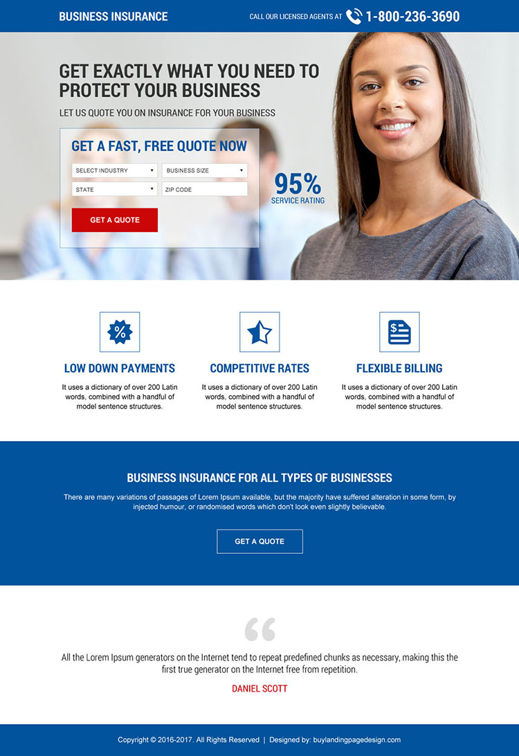 responsive business insurance mini landing page design