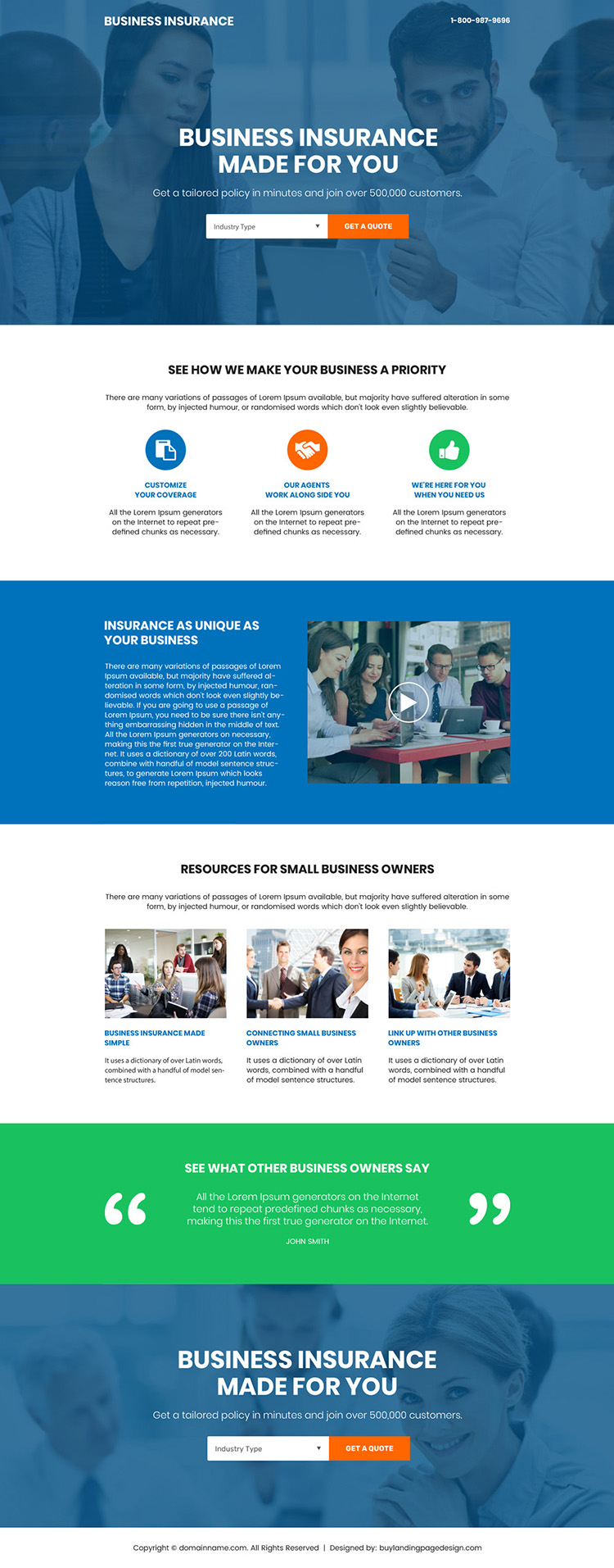 professional small business insurance bootstrap landing page