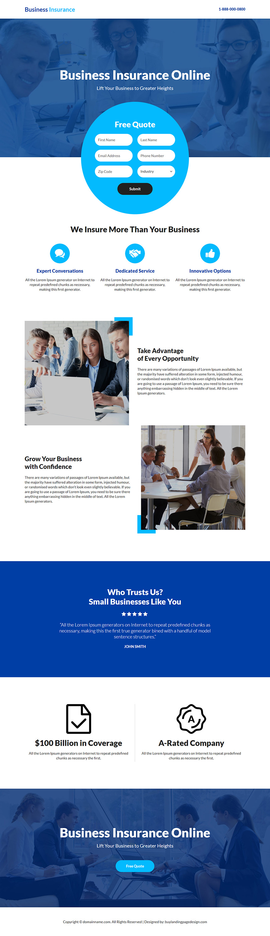 business insurance service lead capture landing page