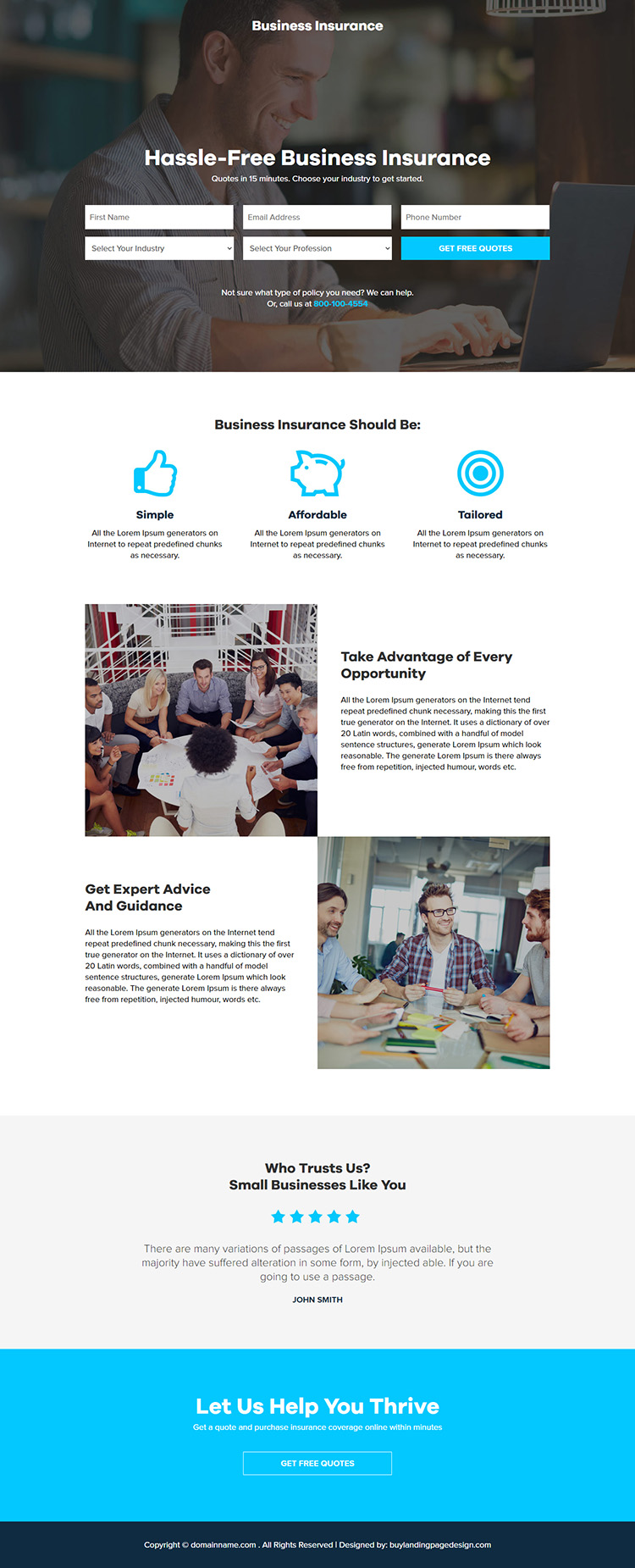 best business insurance responsive landing page design