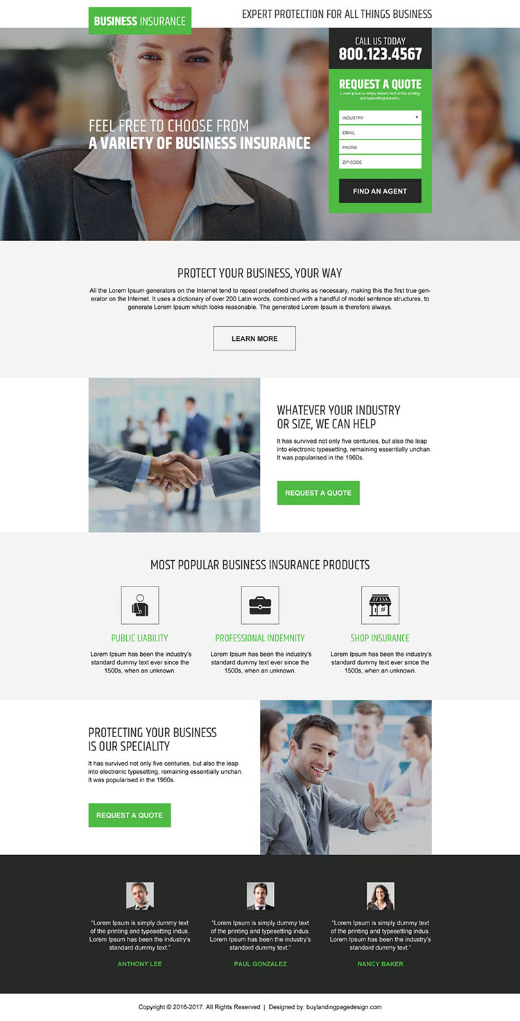 business insurance free quote responsive landing page design