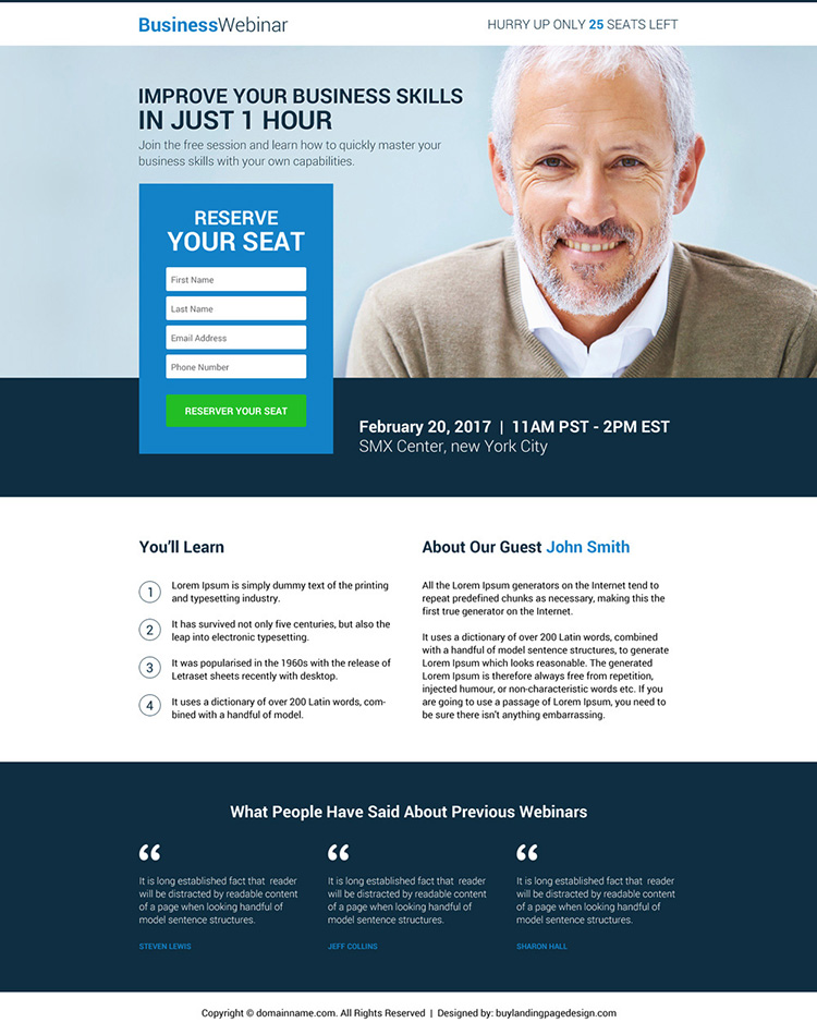 business lead gen webinar responsive landing page design