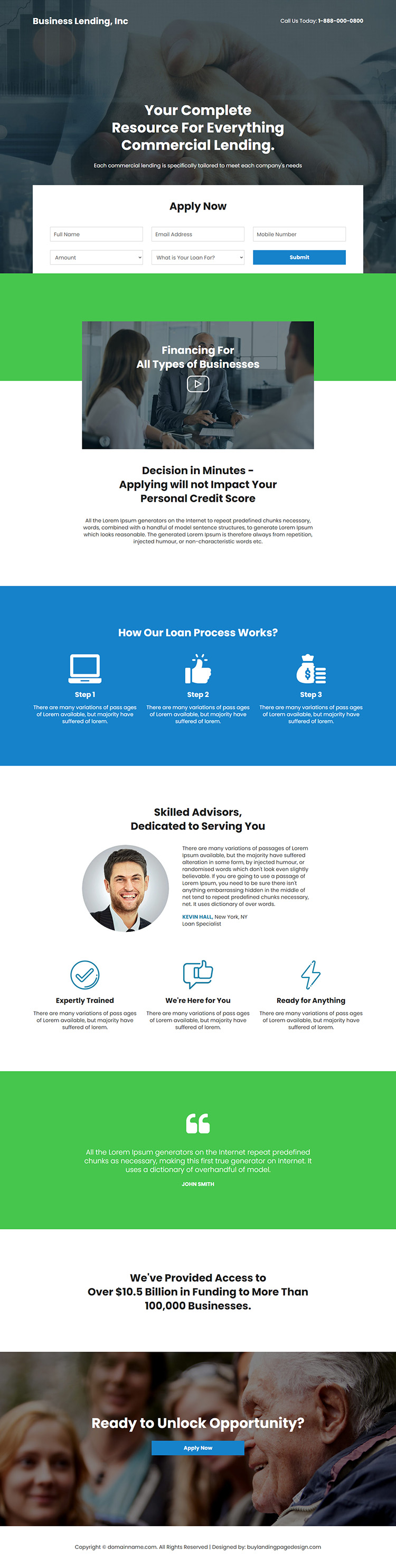 business lending lead capture responsive landing page