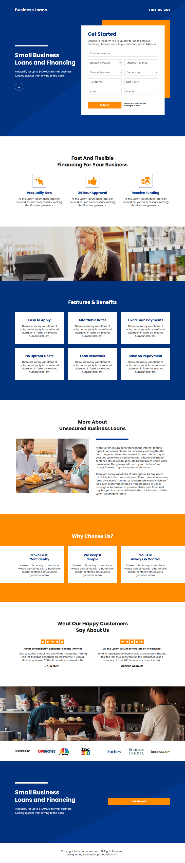 unsecured business loan and financing responsive landing page design