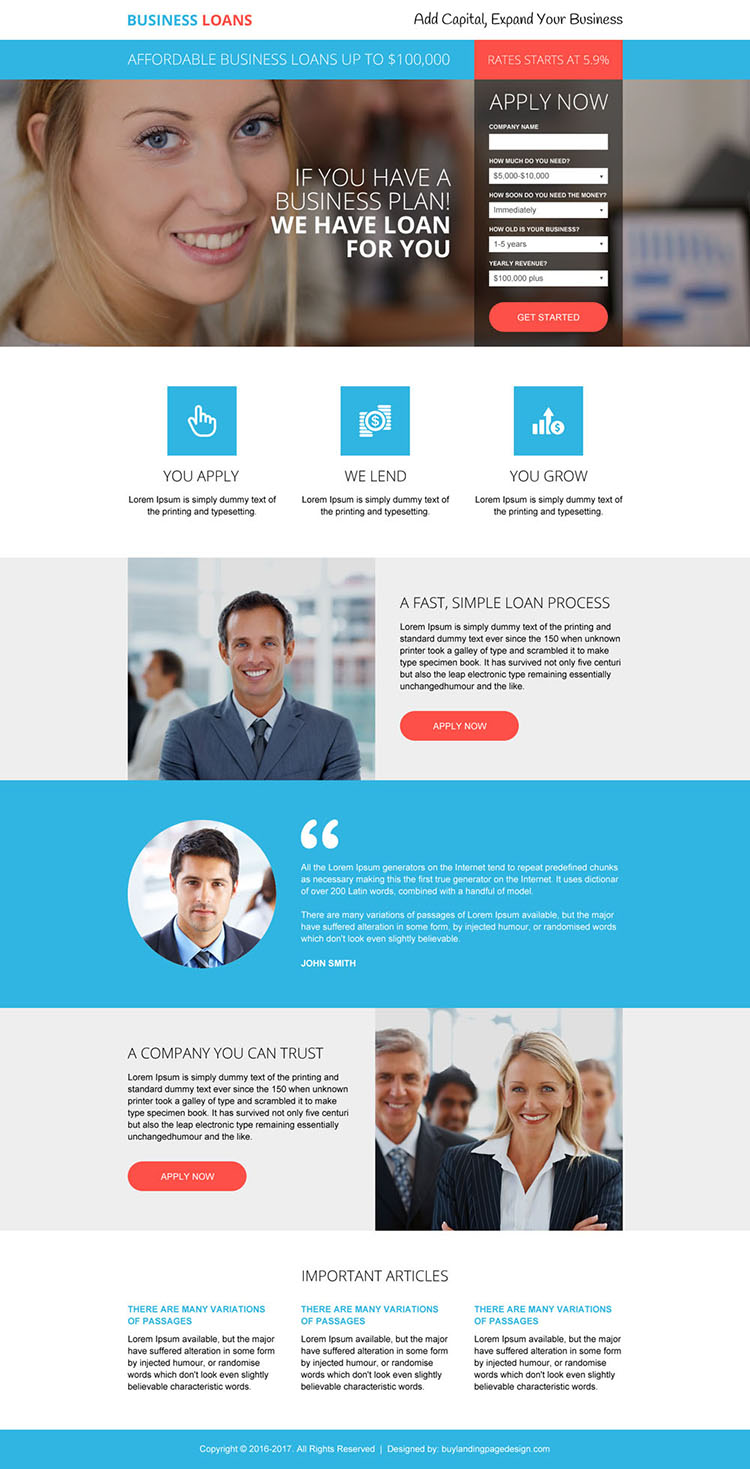 responsive business loan lead capturing landing page design