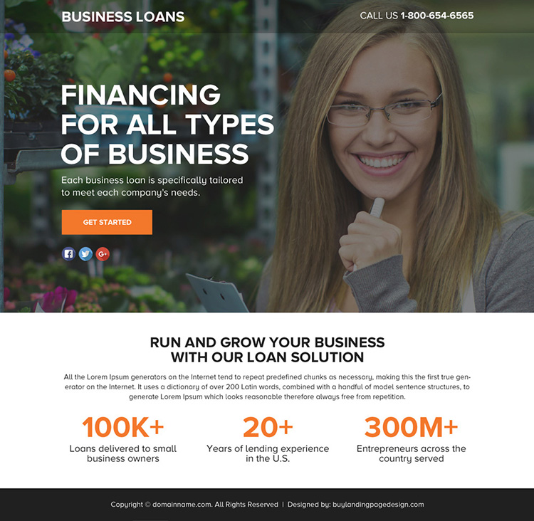 business loan solution lead funnel landing page design