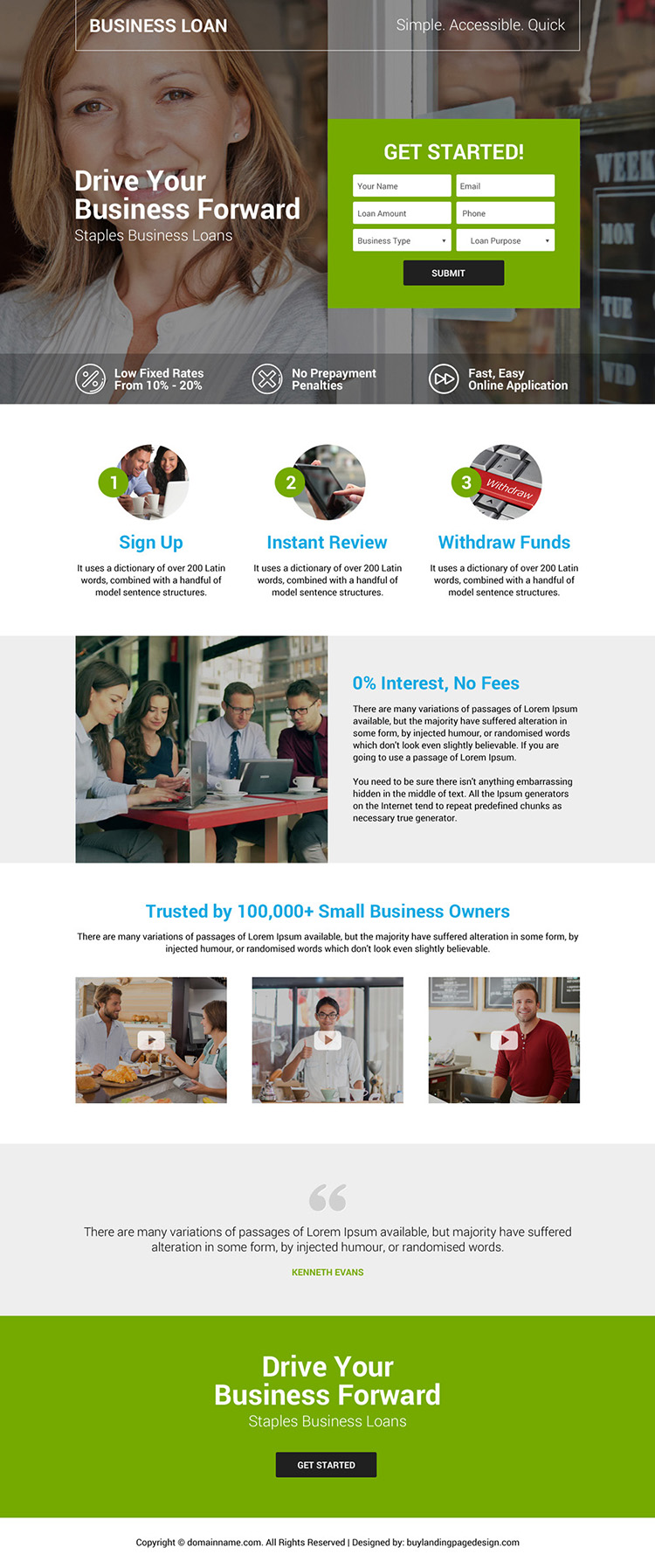 small business owners loan landing page design