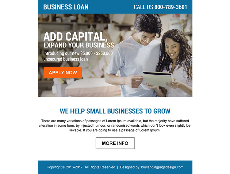 business loan ppv landing page design with strong call to action button