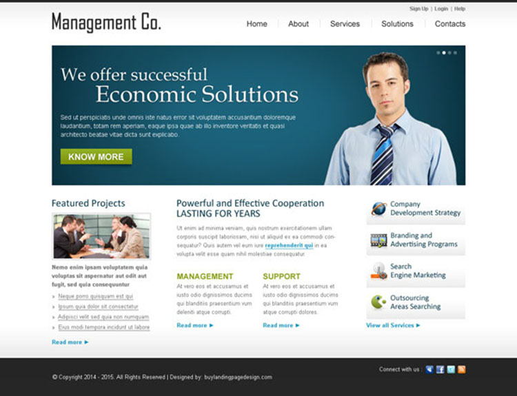 successful economic solution call to action clean business management website template design