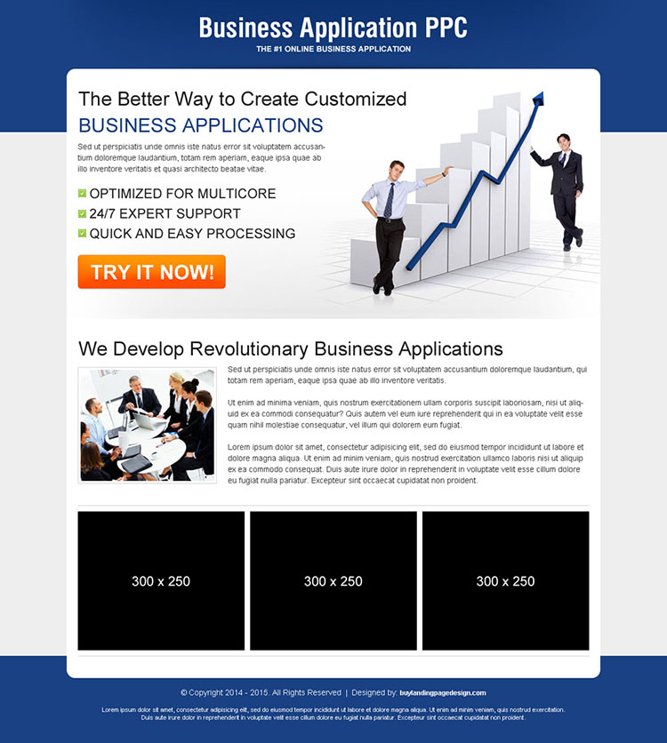 business application call to action ppc landing page