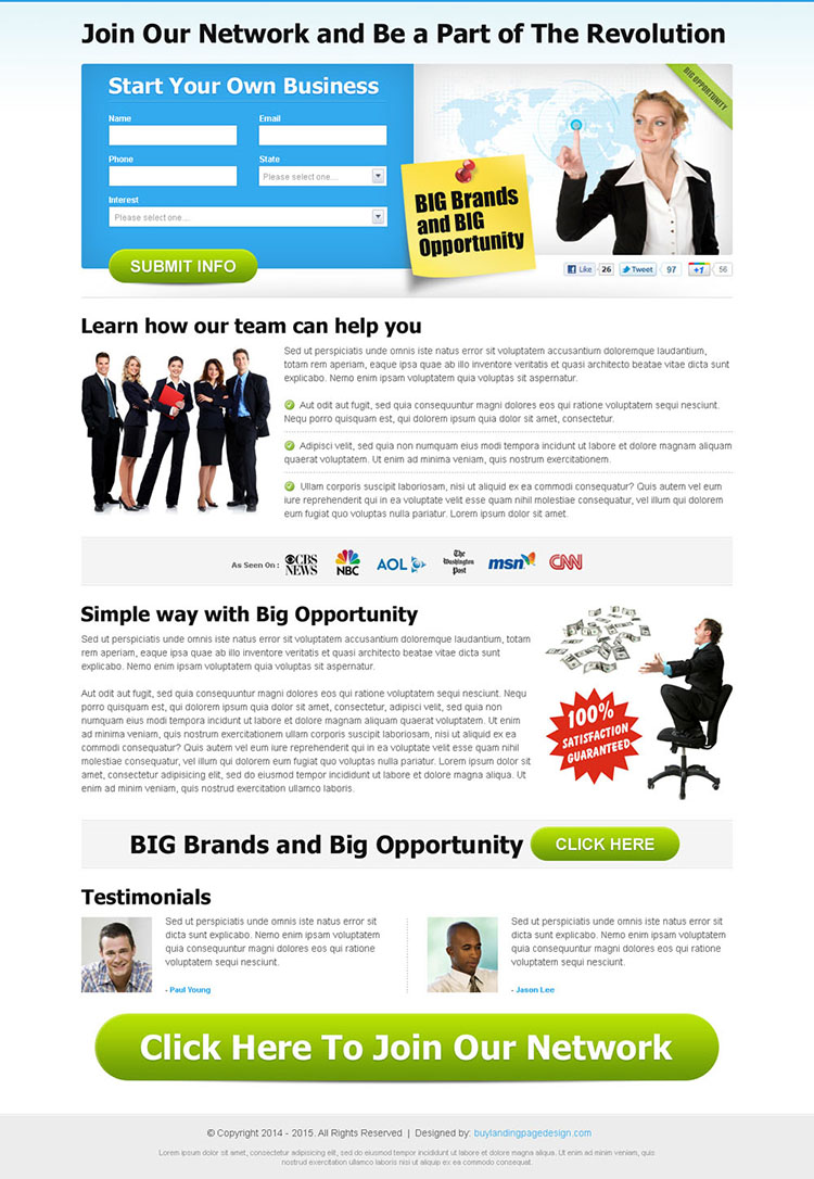 big brands and big opportunity effective and converting clean business opportunity landing page design