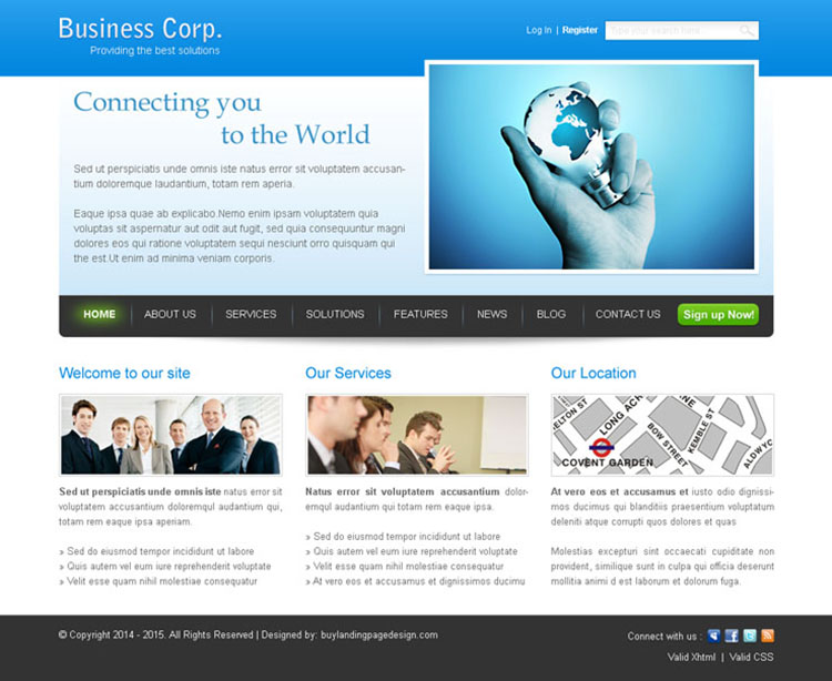 connecting you to the world business networking website template psd