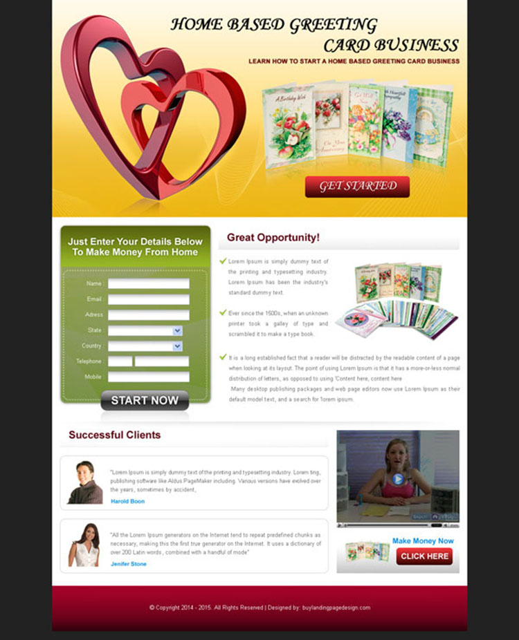 home based greeting card business lead capture landing page design for sale