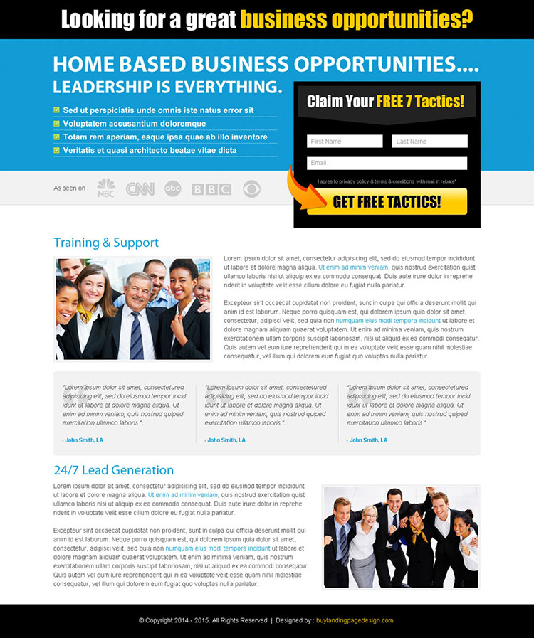 business opportunity landing page design template for sale