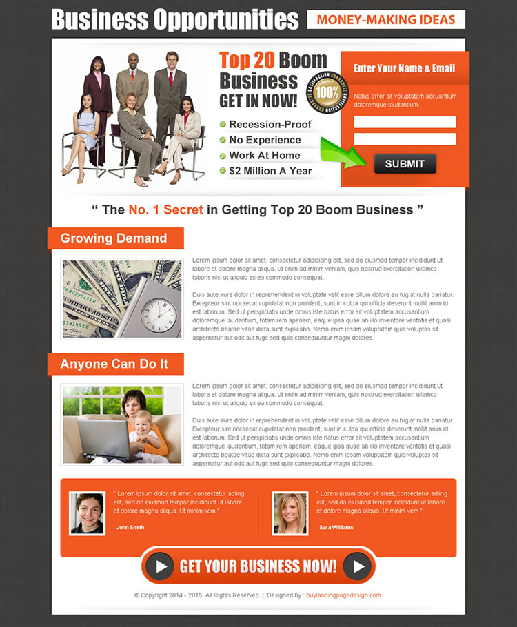 small lead capture business opportunity landing page design