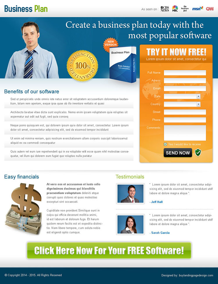 create a business plan today creative landing page design for sale