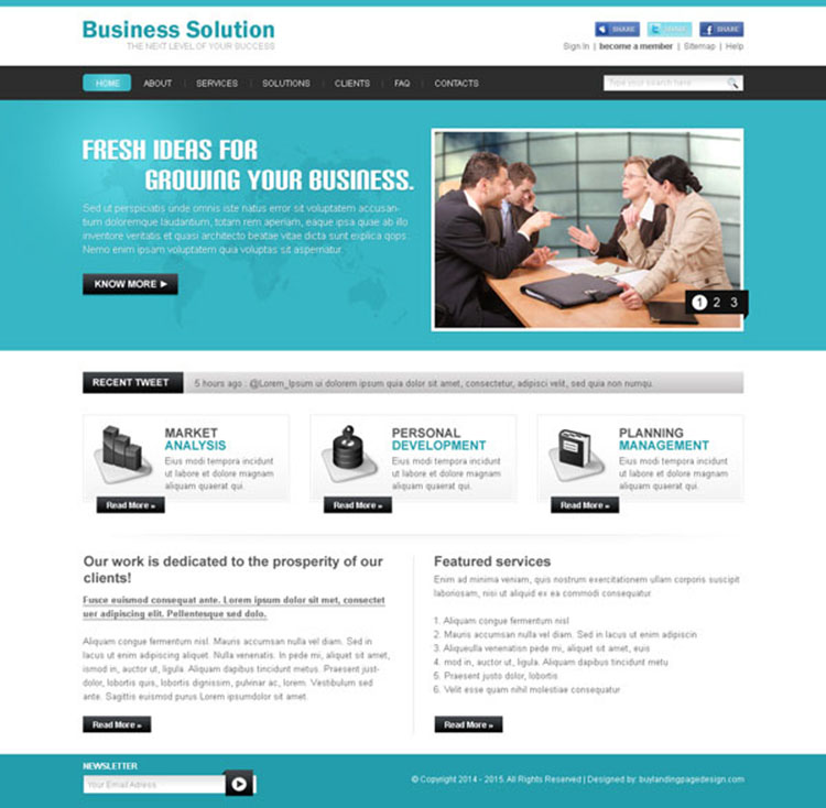 best website template design psd for business solutions website