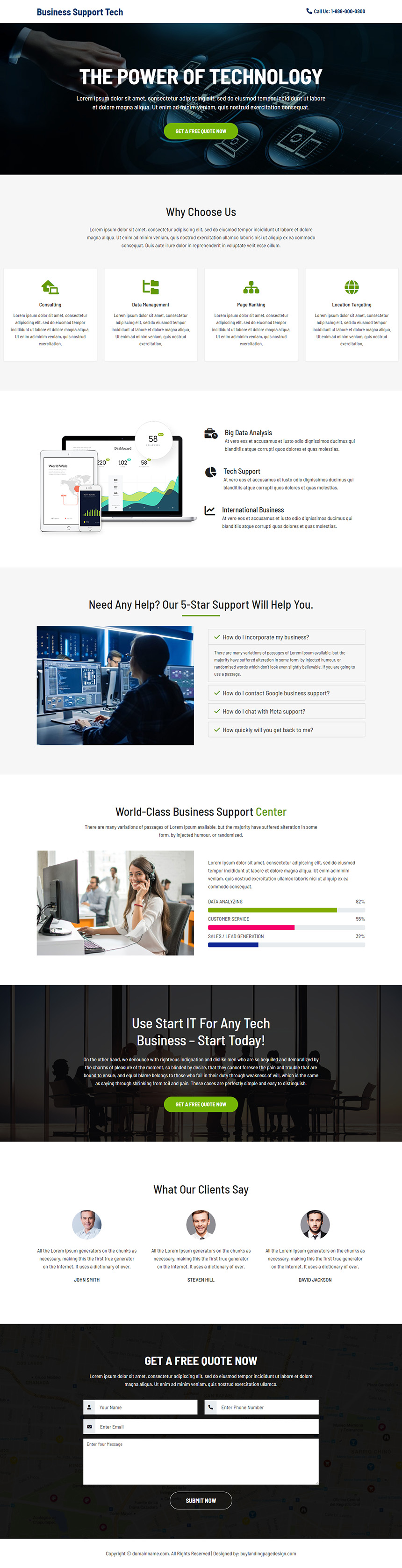 business support center responsive landing page