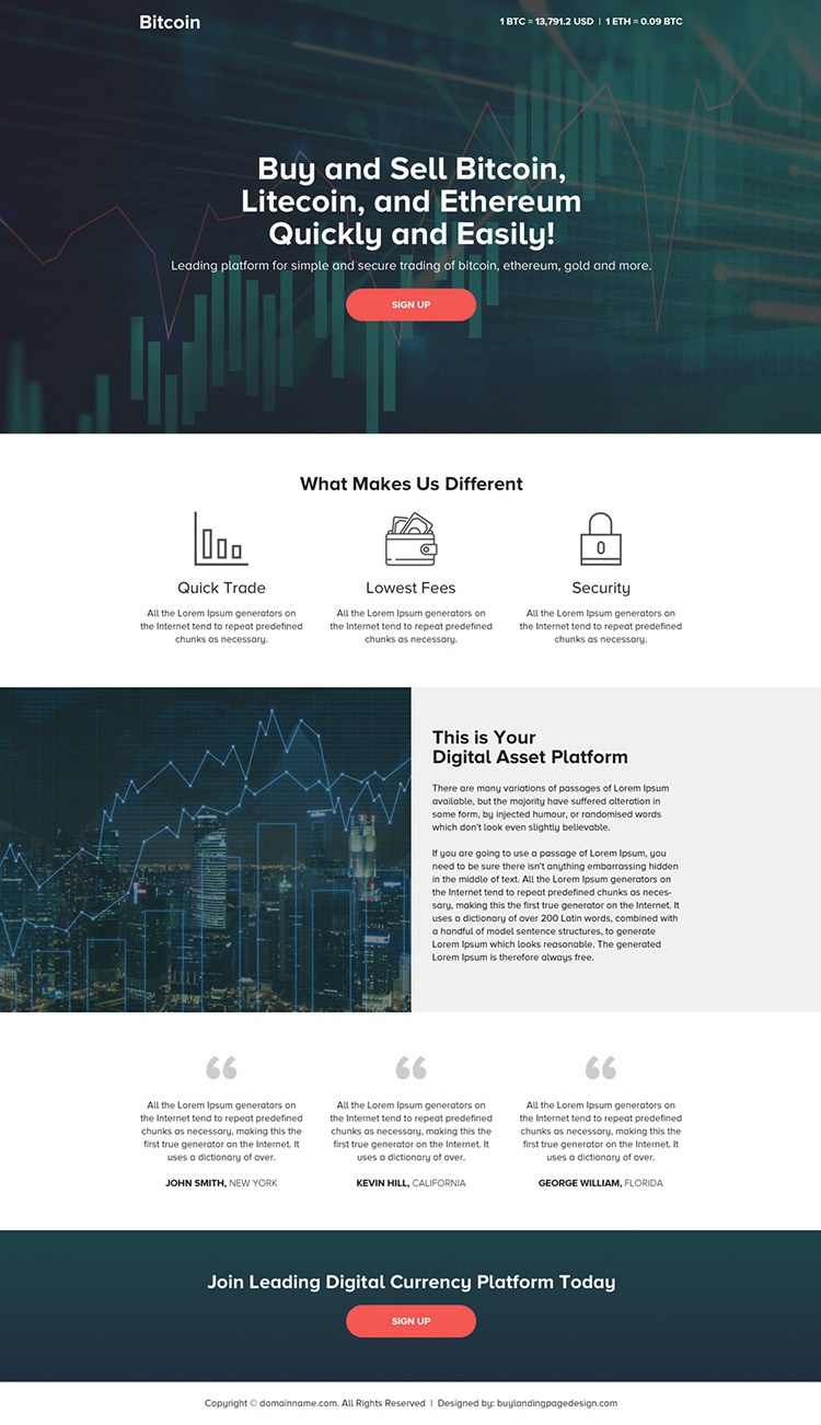 professional digital currency trading landing page design