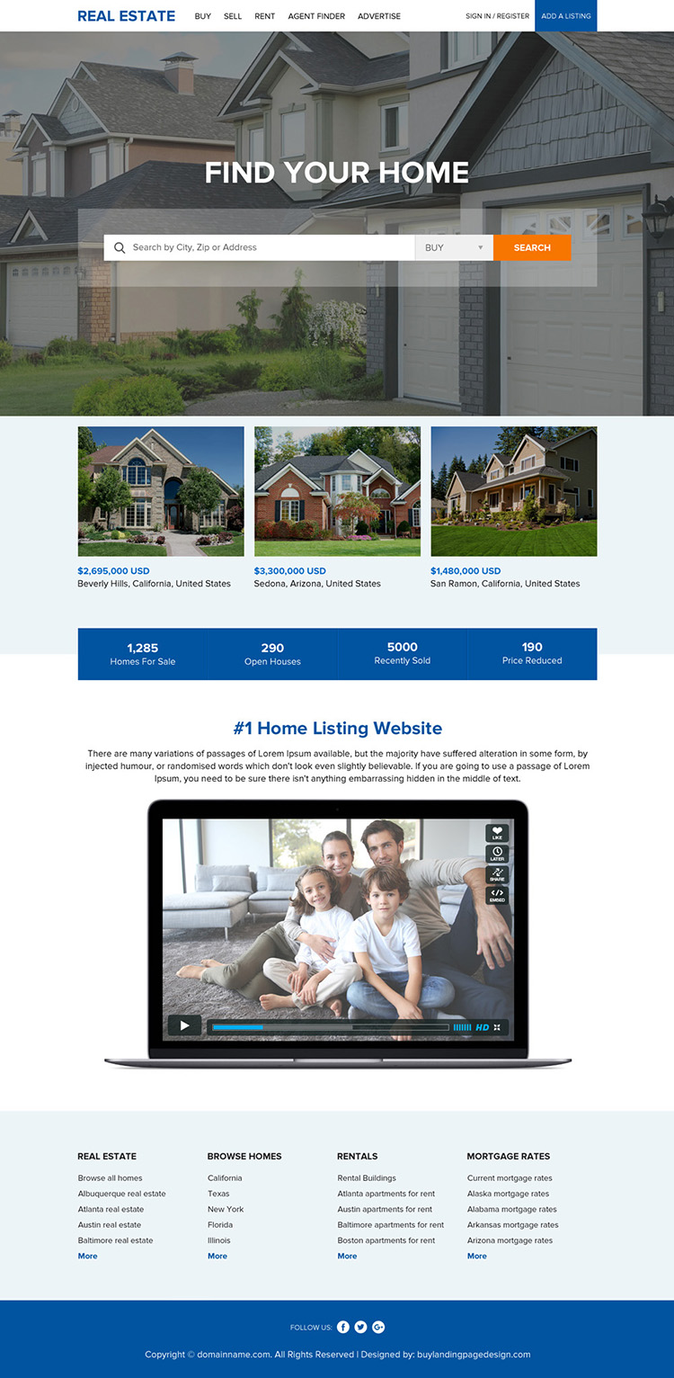 clean and professional real estate responsive website design