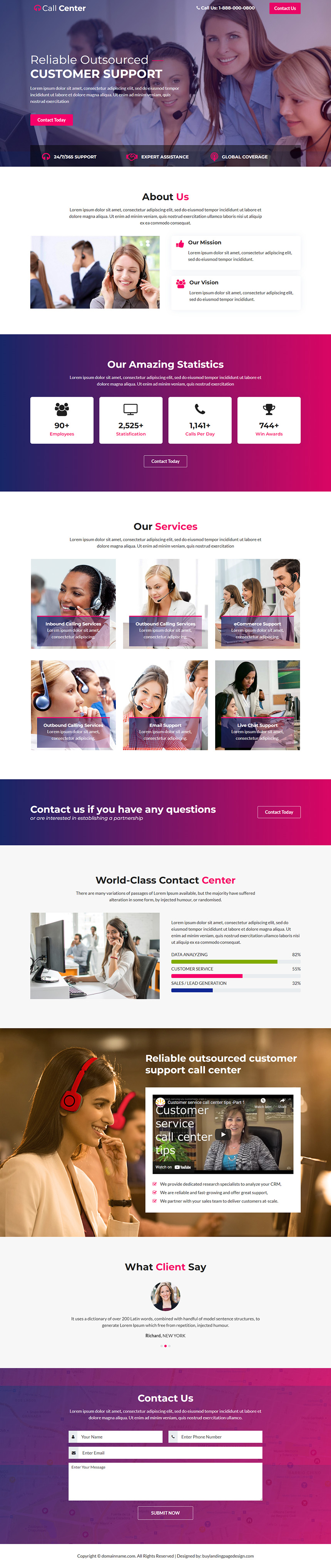 call center service lead capture responsive landing page