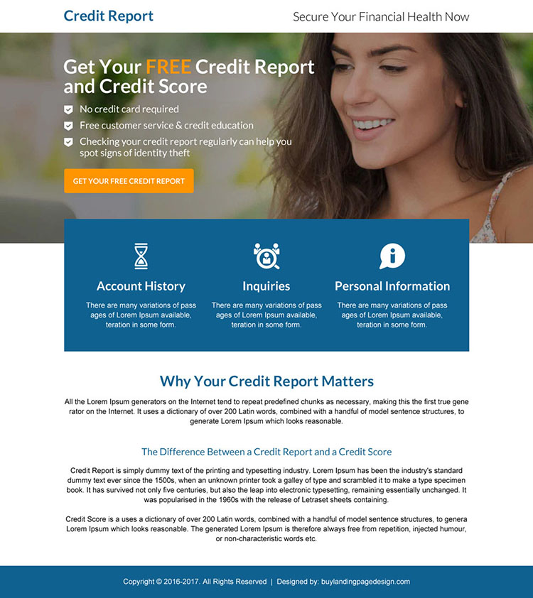 responsive call to action credit report mini landing page