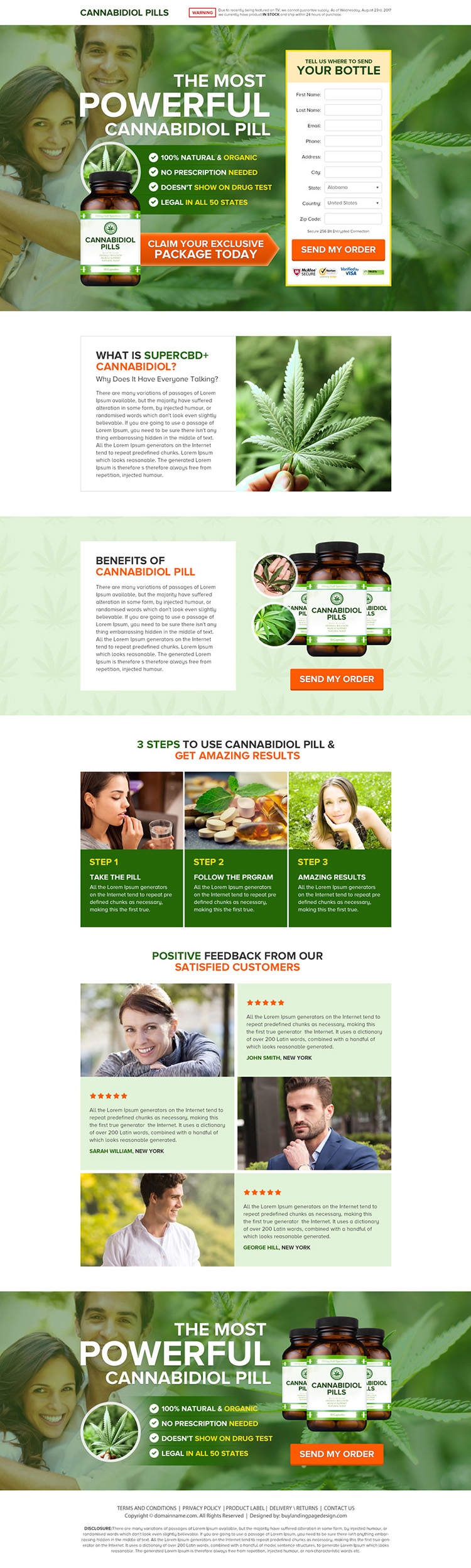 cannabidiol health supplement pills selling responsive landing page