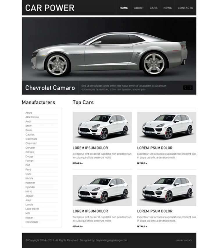 clean and converting car dealer website template design psd