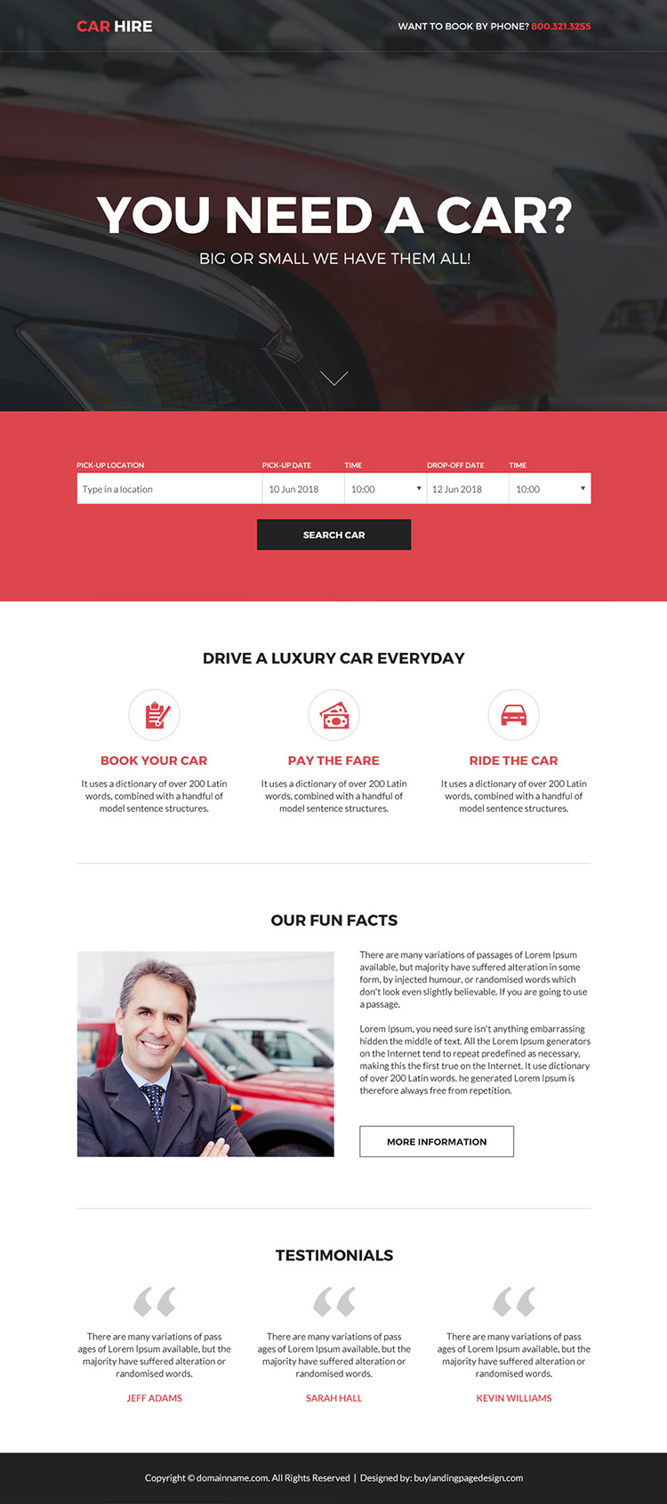 responsive car hire services bootstrap landing page