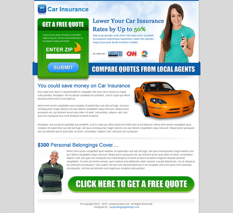 car insurance zip submit converting landing page design