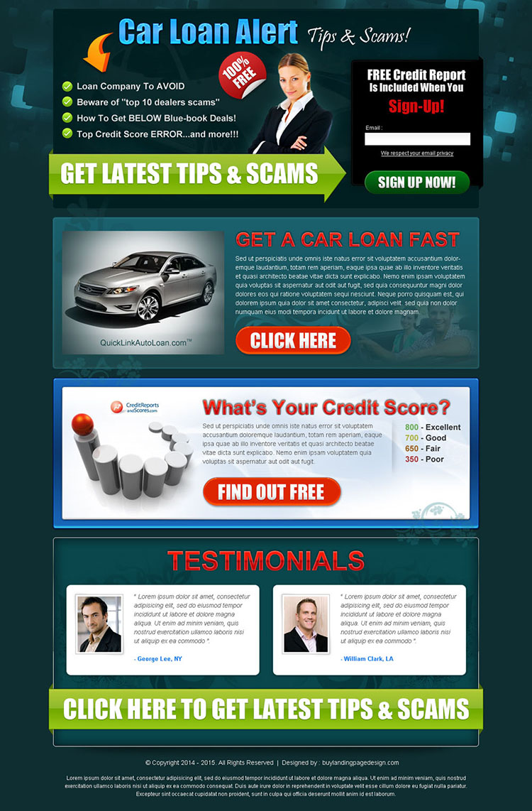 car loan alert dark single lead capture lander design