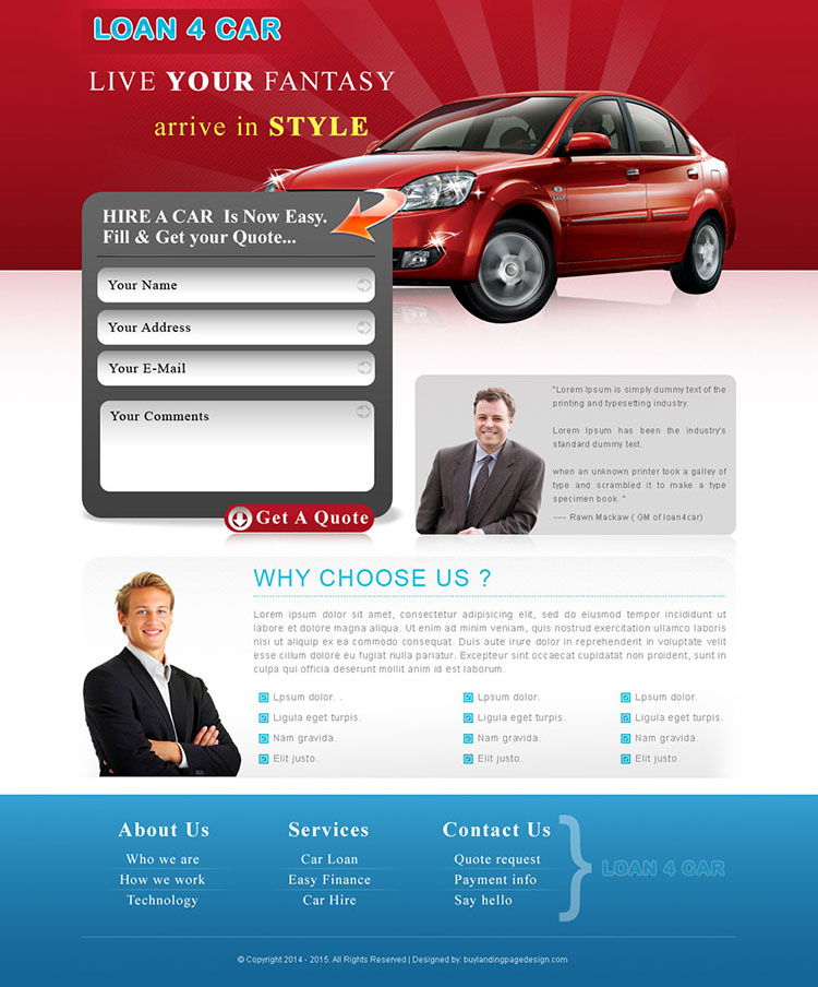 car loan appealing lead generating landing page design