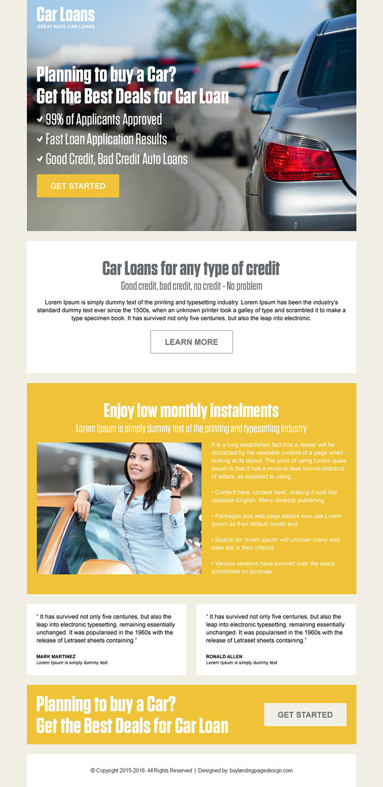 car loan pay per click converting landing page design