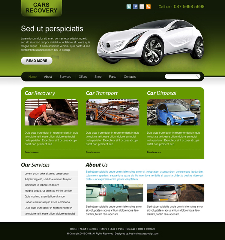 car recovery website template design for sale