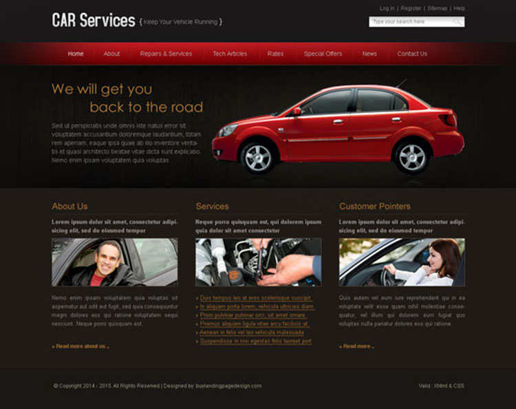 car service easy to edit website template design psd