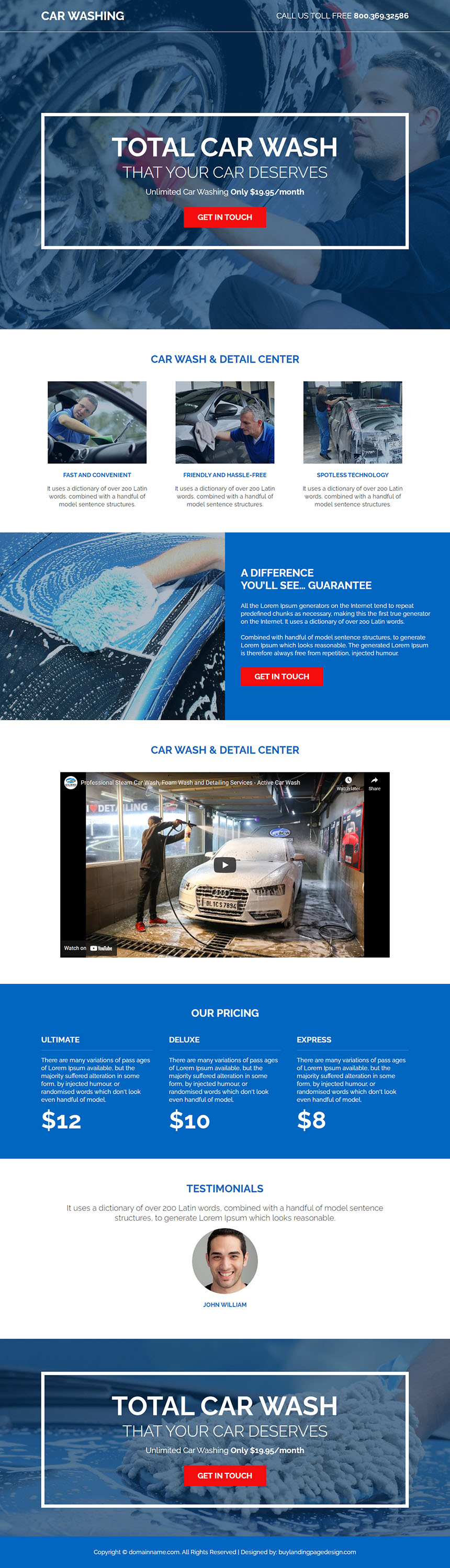 car washing and cleaning service responsive landing page design