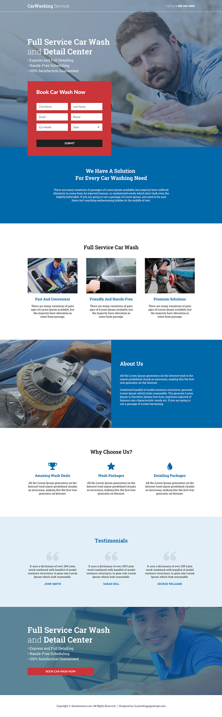 car washing service lead capture responsive landing page