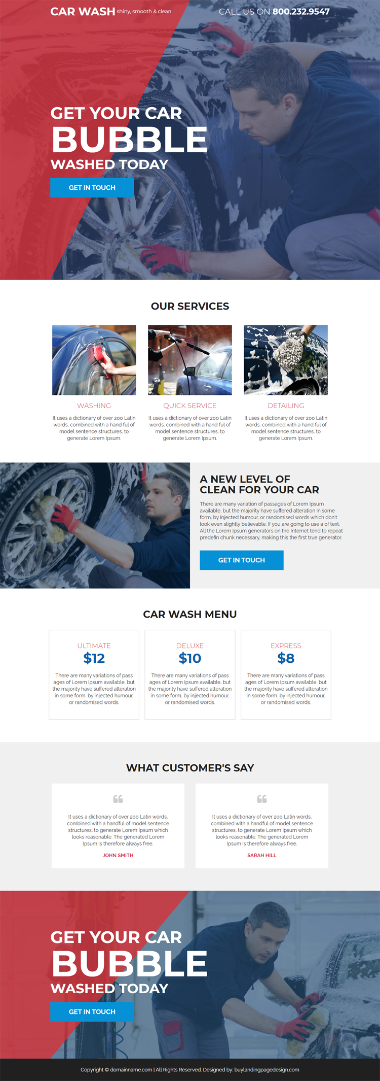 quick car cleaning service responsive landing page