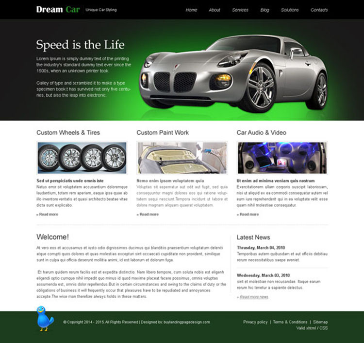 dream car attractive and appealing website template design psd