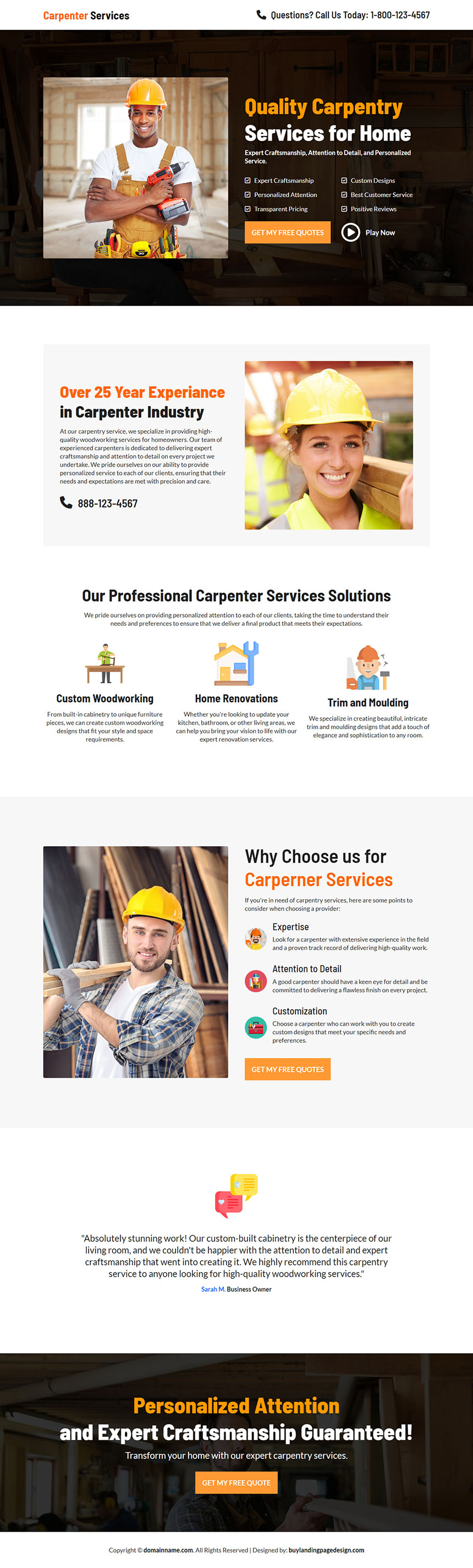 carpentry contractor lead capture landing page