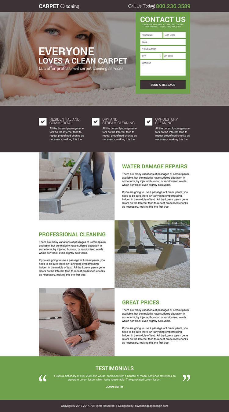 carpet cleaning service free quote landing page design