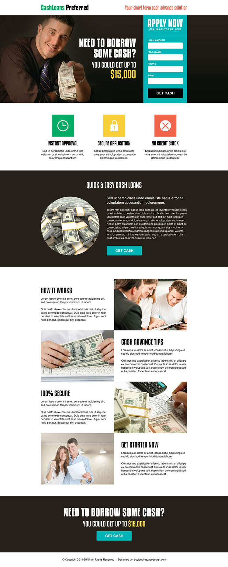 cash loan lead capture responsive landing page design template