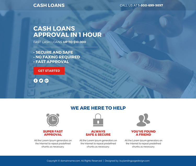 cash loan lead funnel responsive landing page design