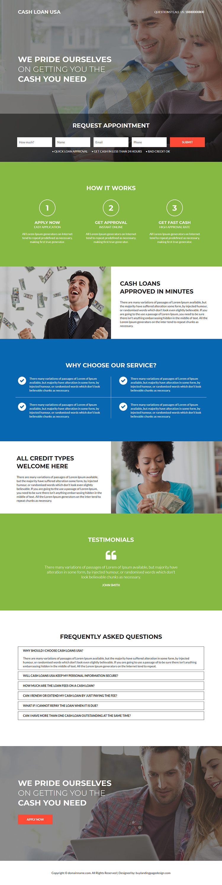 cash loan lead capture responsive landing page