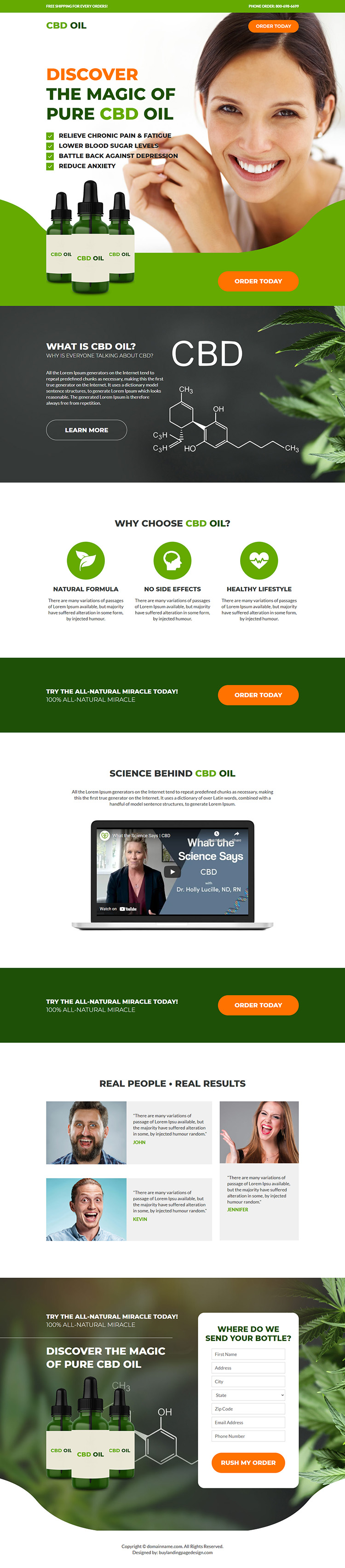 CBD oil responsive ecommerce landing page design