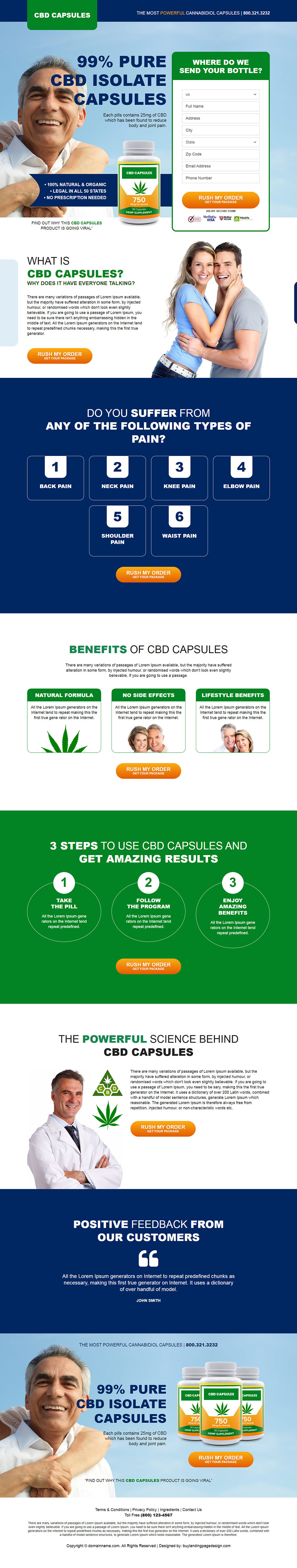 CBD pills for pain relief responsive landing page